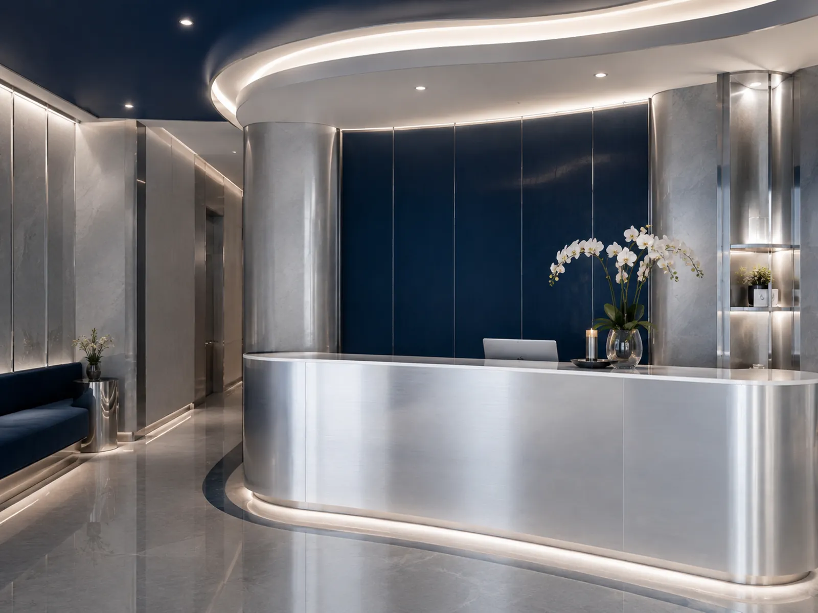 Reference visual of a clinic space in the brand palette